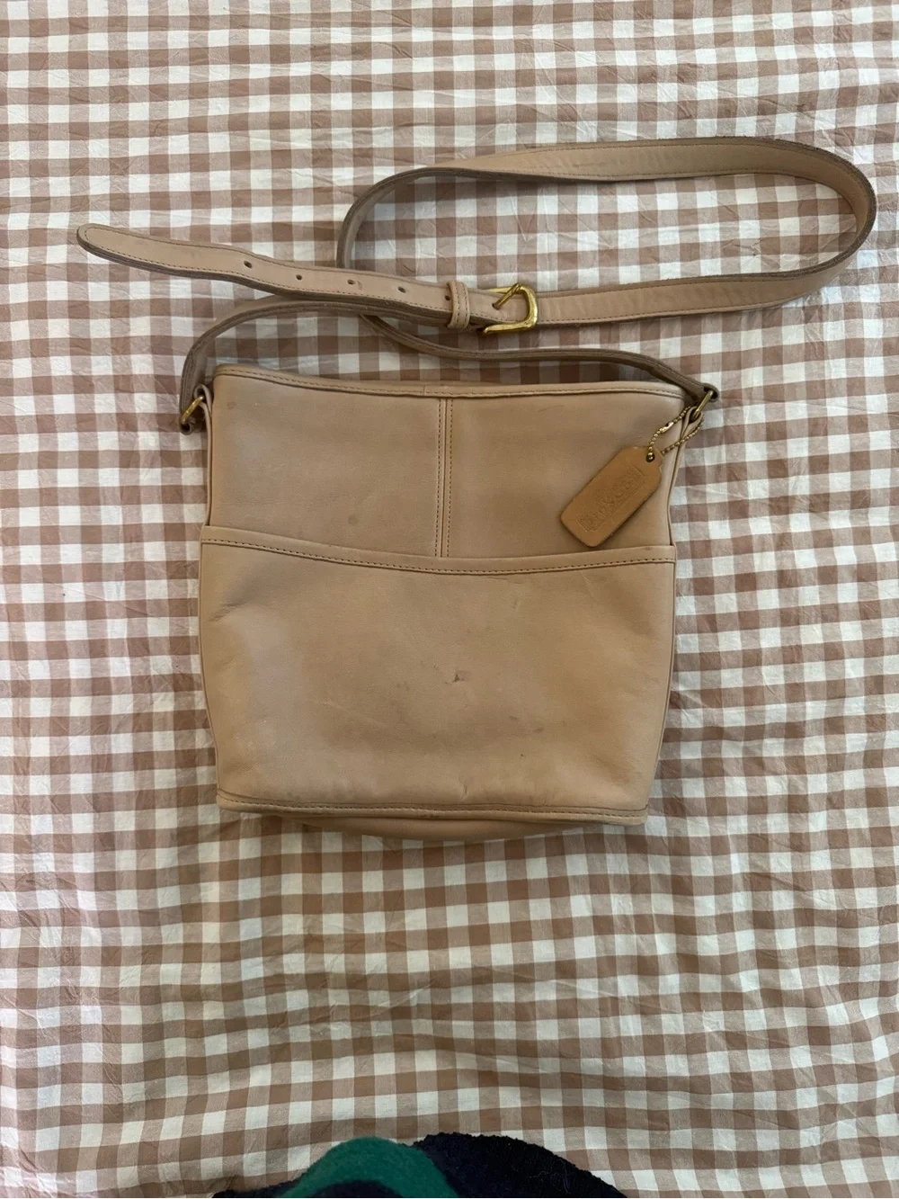 Vintage 80s COACH Leather Bucket Bag, Tan Crossbody Shoulder Bag, Made in USA